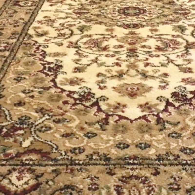Florence Collection Persian Style 3' x 20' Ivory Area Rug - Olefin Rug with Jute Backing iHome Studio