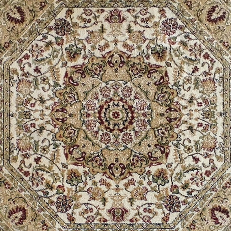 Florence Collection Persian Style 4x4 Ivory Octagon Area Rug-Olefin Rug with Jute Backing iHome Studio