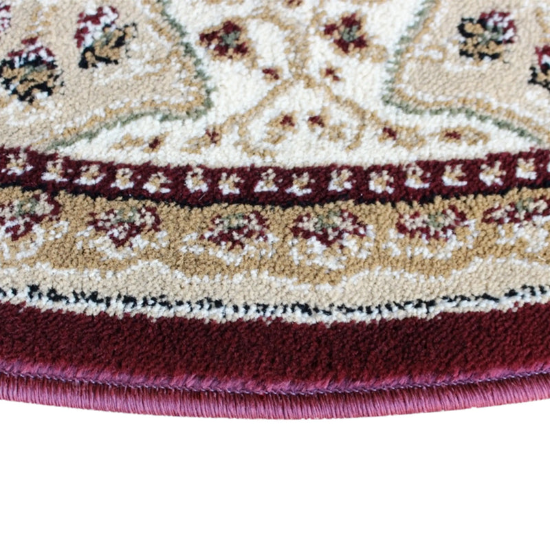 Florence Collection Persian Style 5' x 5' Round Burgundy Area Rug - Olefin Rug with Jute Backing iHome Studio