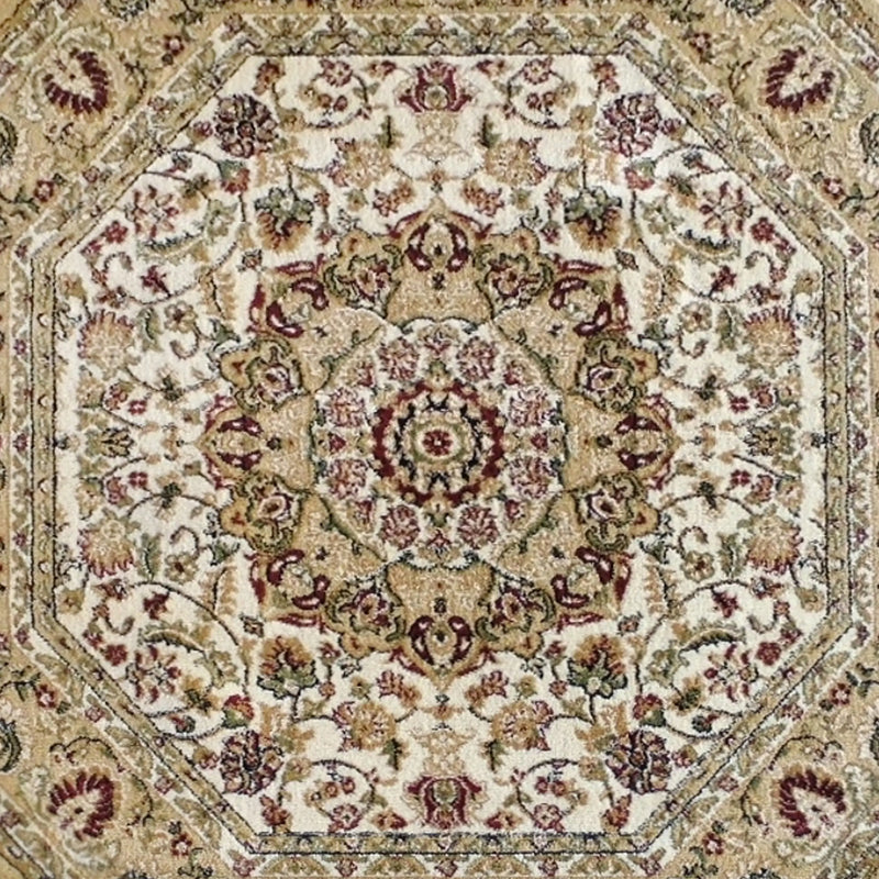 Florence Collection Persian Style 5x5 Ivory Octagon Area Rug-Olefin Rug with Jute Backing iHome Studio