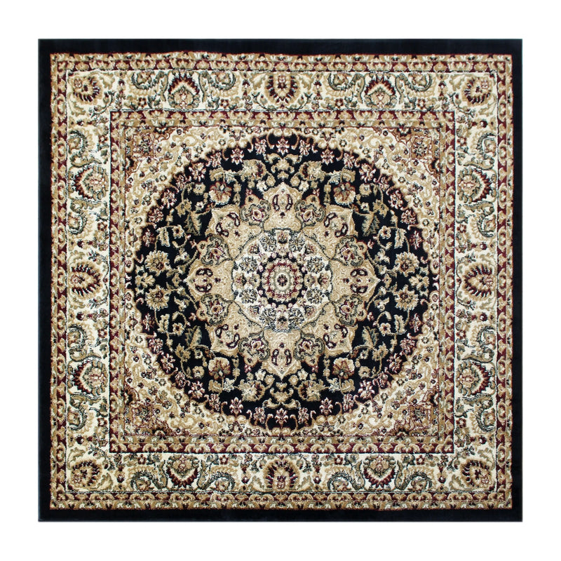 Florence Collection Persian Style 7x7 Black Square Area Rug-Olefin Rug with Jute Backing iHome Studio