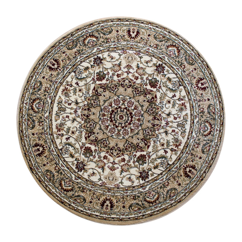 Florence Collection Persian Style 7x7 Ivory Round Area Rug-Olefin Rug with Jute Backing iHome Studio