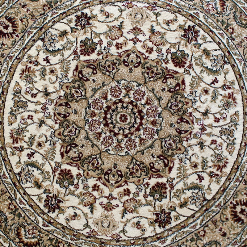 Florence Collection Persian Style 7x7 Ivory Round Area Rug-Olefin Rug with Jute Backing iHome Studio