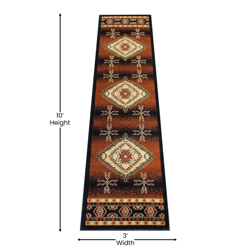 Florence Collection Southwestern Style 3' x 10' Brown Olefin Area Rug with Jute Backing iHome Studio