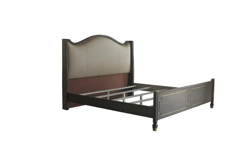 Florence Queen Bed, Tan Faux Leather & Tobacco Finish iHome Studio