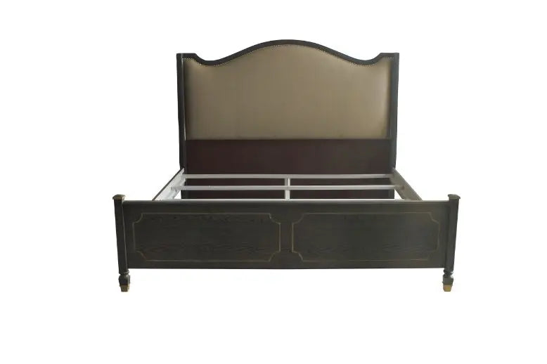 Florence Queen Bed, Tan Faux Leather & Tobacco Finish iHome Studio