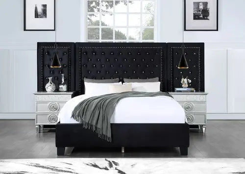 Frances King Bed, Black Velvet iHome Studio