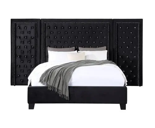 Frances King Bed, Black Velvet iHome Studio