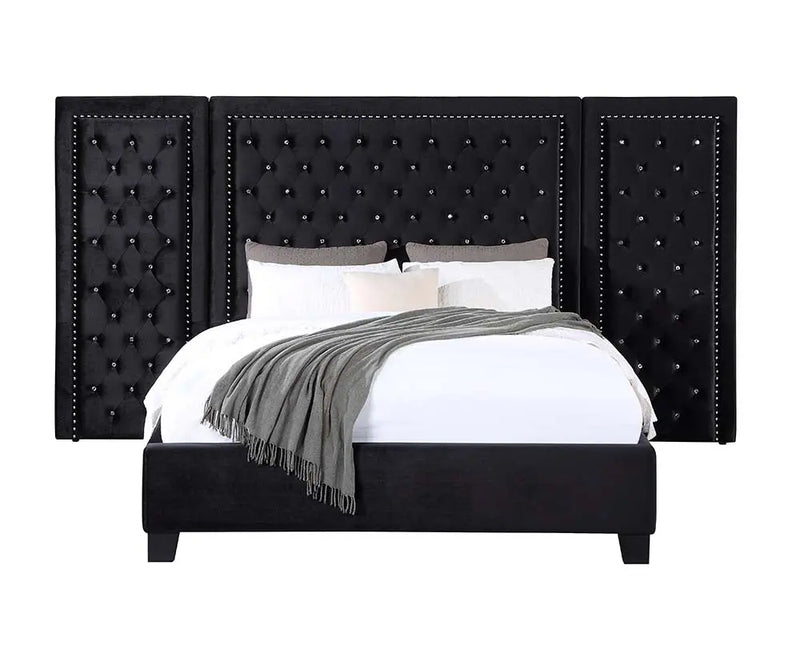 Frances Queen Bed, Black Velvet iHome Studio