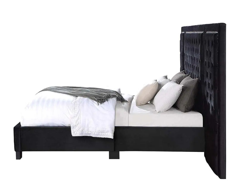 Frances Queen Bed, Black Velvet iHome Studio