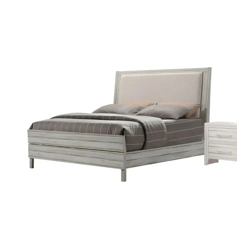 Franklin King Bed, Fabric & Antique White iHome Studio