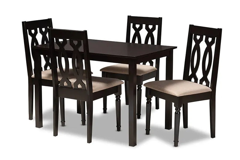 Fullerton Sand Fabric Upholstered Espresso Brown Finished 5pcs Wood Dining Set iHome Studio