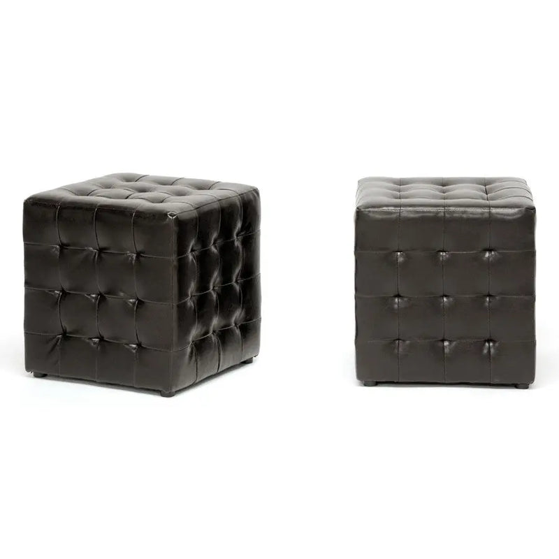 Gavin Dark Brown Faux Leather Modern Cube Ottoman iHome Studio