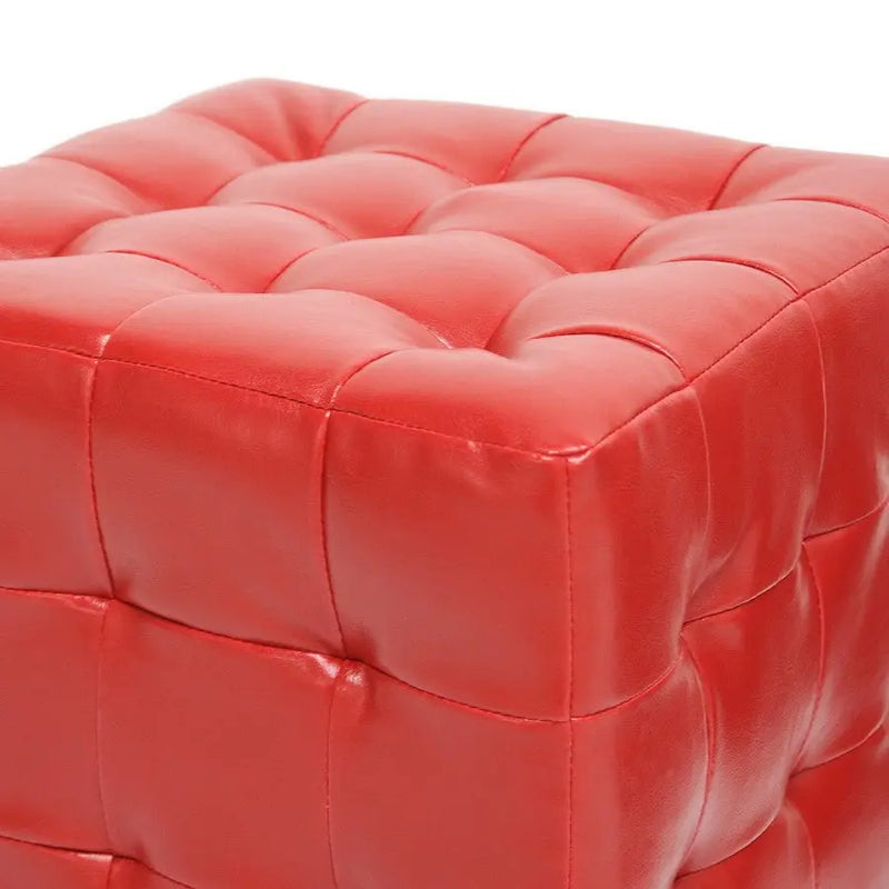 Gavin Red Faux Leather Modern Cube Ottoman iHome Studio