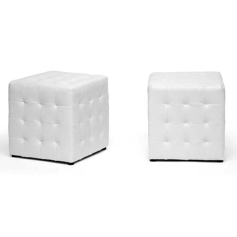 Gavin White Faux Leather Modern Cube Ottoman iHome Studio