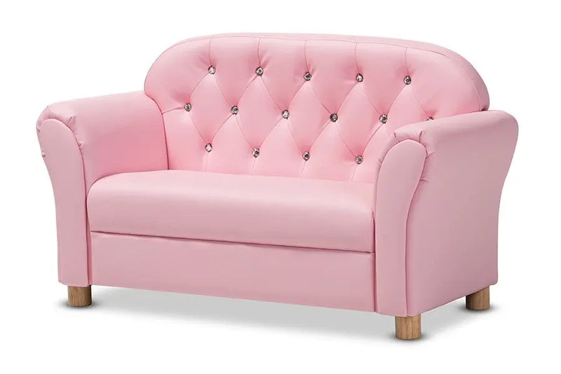 Gemma Pink Faux Leather 2-Seater Kids Loveseat iHome Studio