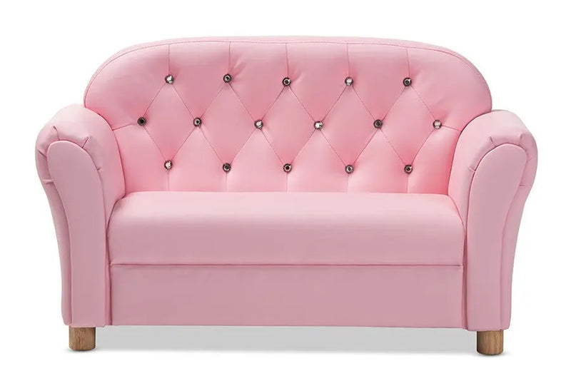 Gemma Pink Faux Leather 2-Seater Kids Loveseat iHome Studio