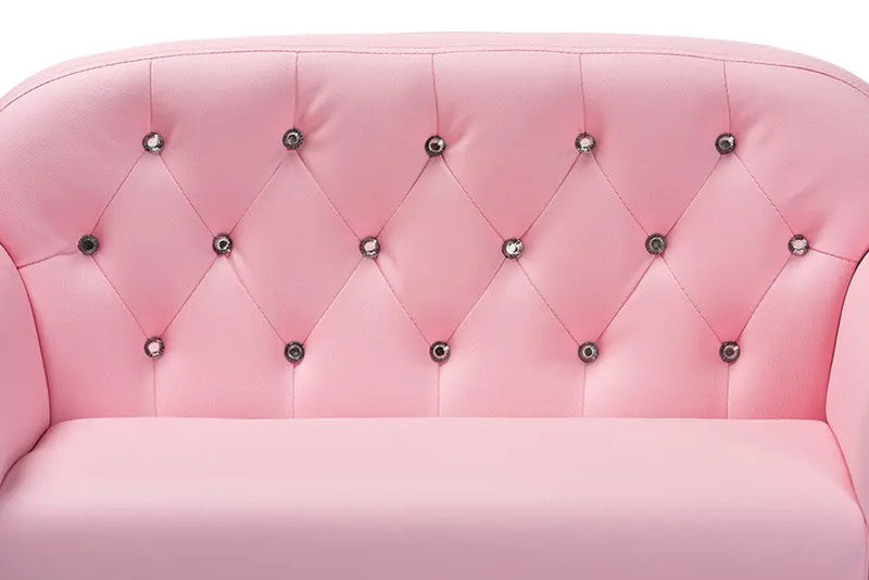 Gemma Pink Faux Leather 2-Seater Kids Loveseat iHome Studio