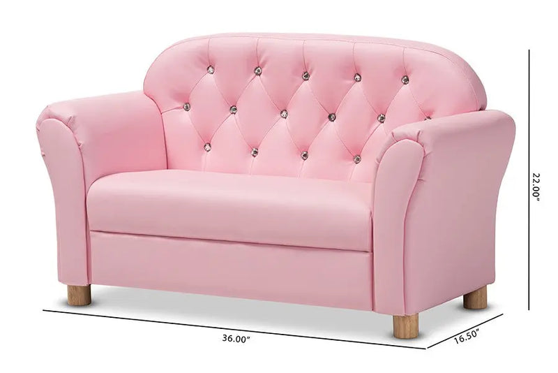 Gemma Pink Faux Leather 2-Seater Kids Loveseat iHome Studio