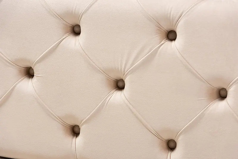 Geneva Beige Velvet Fabric Upholstered Button Tufted Bench Ottoman iHome Studio