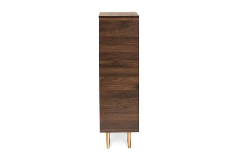 Geneva Walnut Brown/Gold Finished Wood 2-Door Entryway Shoe storage Cabinet iHome Studio