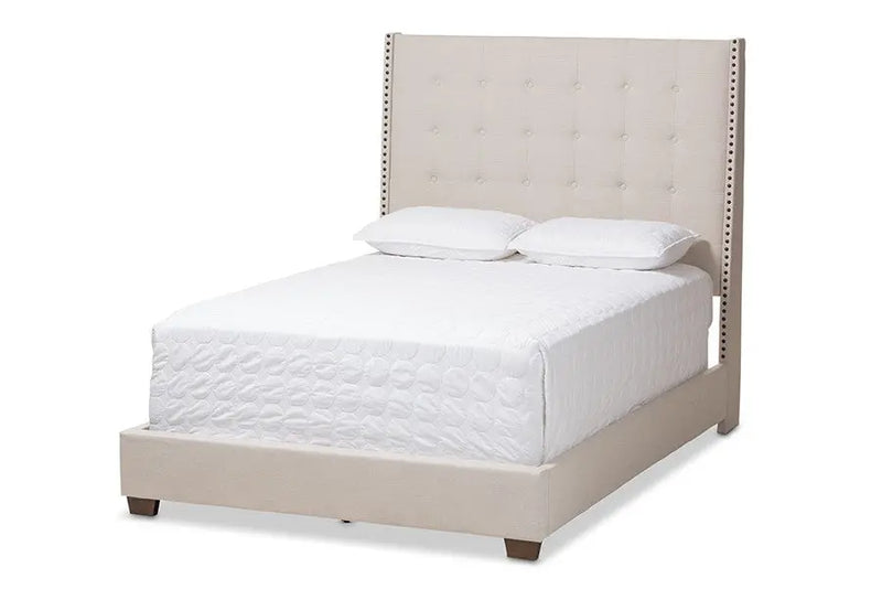 Georgette Light Beige Fabric Upholstered Box Spring Bed (King) iHome Studio