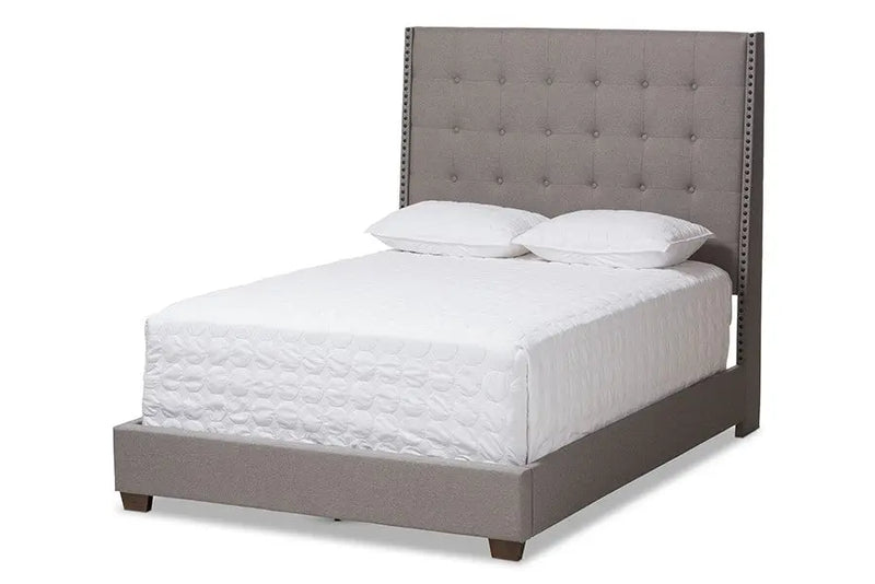 Georgette Light Grey Fabric Upholstered Box Spring Bed (King) iHome Studio