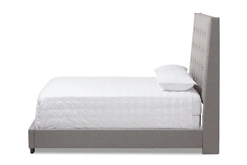 Georgette Light Grey Fabric Upholstered Box Spring Bed (King) iHome Studio