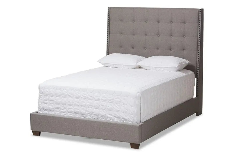 Georgette Light Grey Fabric Upholstered Box Spring Bed (Queen) iHome Studio