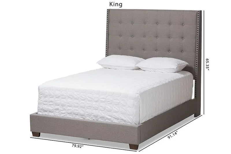 Georgette Light Grey Fabric Upholstered Box Spring Bed (Queen) iHome Studio