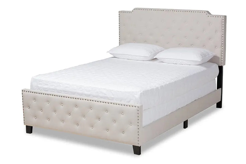 Gianna Beige Fabric Upholstered Button Tufted Panel Bed (King) iHome Studio