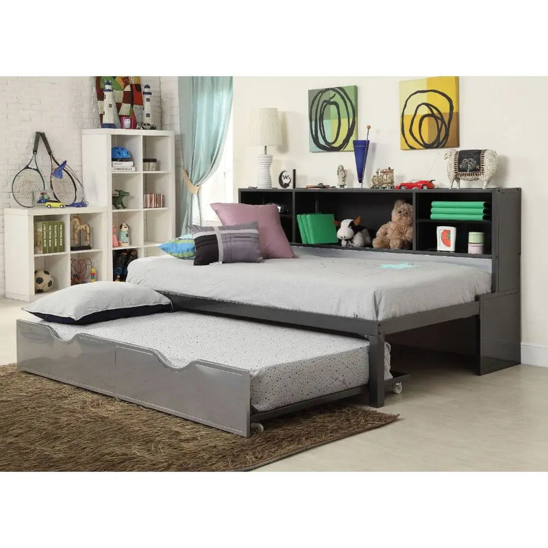 Gideon Bookcase Twin Bed, Black & Silver iHome Studio