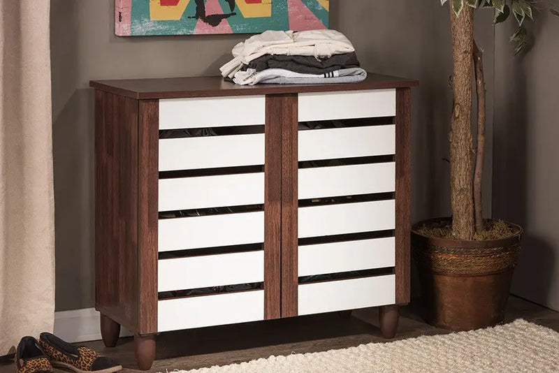Gisela Oak and White 2-tone Shoe Cabinet With 2 Doors iHome Studio