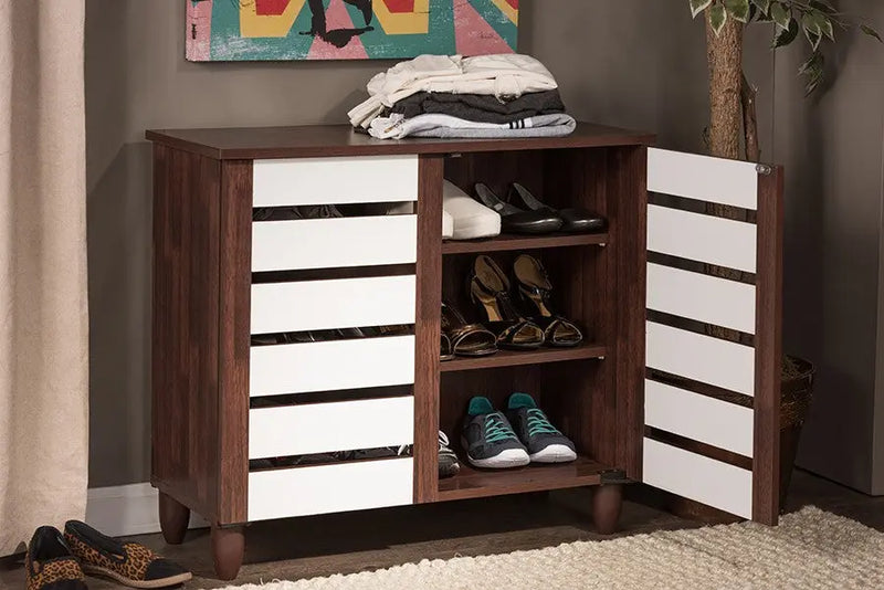 Gisela Oak and White 2-tone Shoe Cabinet With 2 Doors iHome Studio