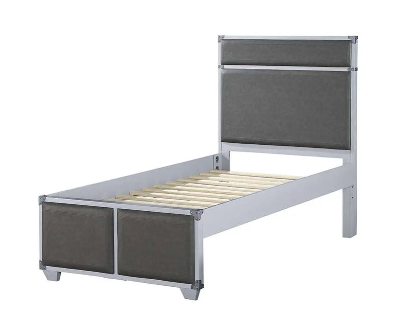 Graham Twin Bed, Gray Faux Leather & Gray iHome Studio