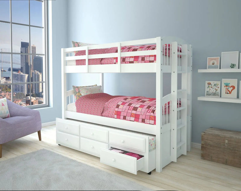 Grayson Twin/Twin Bunk Bed & Trundle w/Storage, White iHome Studio