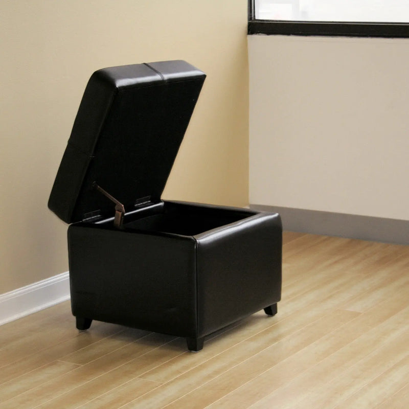 Greyson Black Leather Storage Cube Ottoman iHome Studio