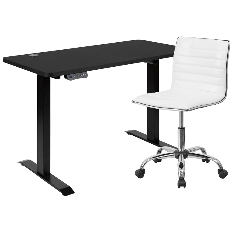 Hamlet 48" Black Electric Height Adjustable Standing Desk w/Armless White Ribbed Office Chair iHome Studio