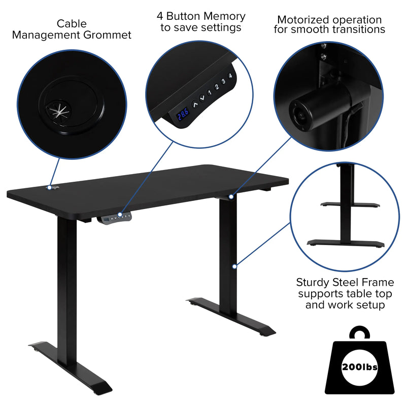 Hamlet Black Electric Height Adjustable Standing Desk w/Mesh Office Chair iHome Studio