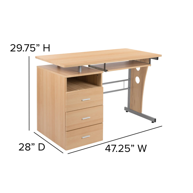 Hamlet Computer Desk w/Three Drawer Pedestal and Pull-Out Key Tray iHome Studio