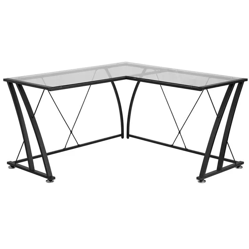 Hamlet Glass L-Shape Computer Desk w/Black Frame Finish iHome Studio