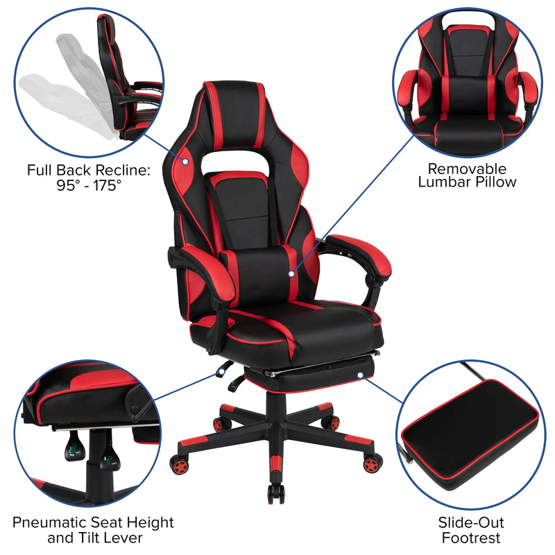 Hamlet Laminate Top Desk w/Removable Headrest & Lumbar Support Gaming Chair Set, Footrest iHome Studio