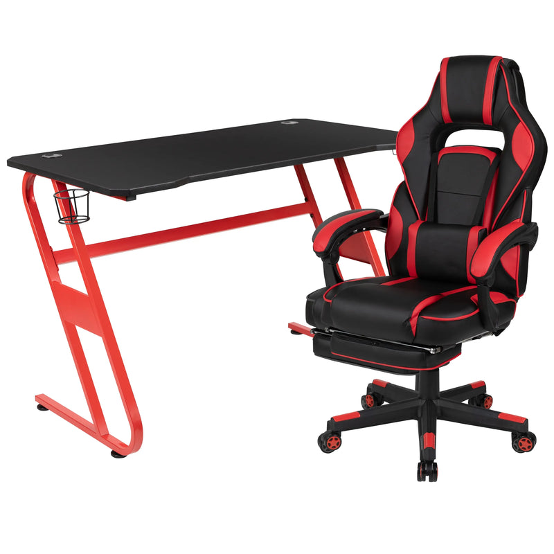 Hamlet Laminate Top, Red Frame Desk w/Footrest & Lumbar Support Chair Set iHome Studio