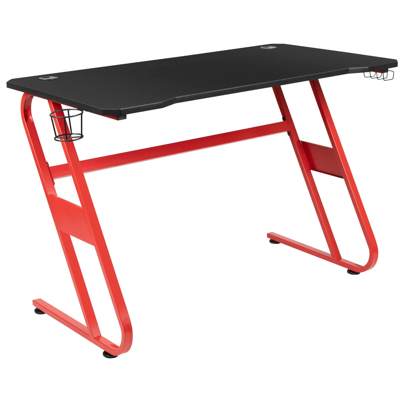 Hamlet Laminate Top, Red Frame Desk w/Footrest & Lumbar Support Chair Set iHome Studio