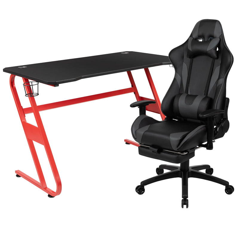 Hamlet Laminate Top, Red Frame Desk w/Removable Headrest & Lumbar Support Chair Set, Footrest iHome Studio