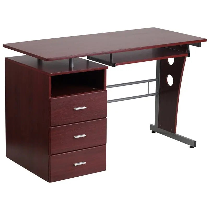 Hamlet Mahogany Computer Desk w/Three Drawer Pedestal & Pull-Out Keyboard Tray iHome Studio