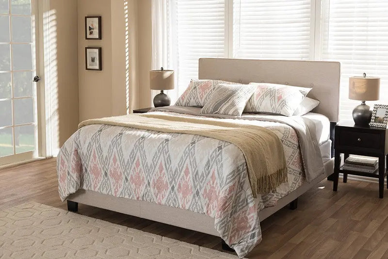 Hampton Light Beige Fabric Upholstered Box Spring Bed (King) iHome Studio
