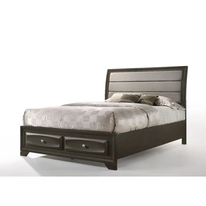 Hank King Bed, Gray Fabric & Antique Gray iHome Studio