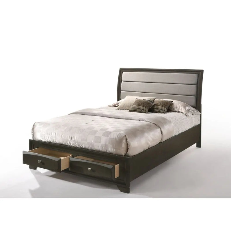 Hank King Bed, Gray Fabric & Antique Gray iHome Studio