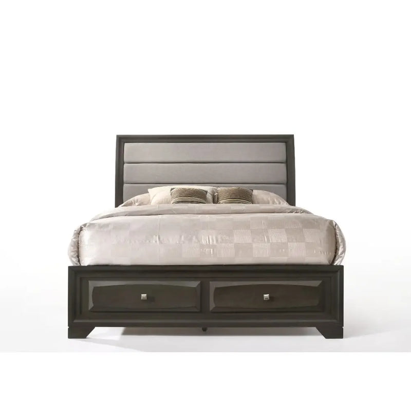 Hank King Bed, Gray Fabric & Antique Gray iHome Studio